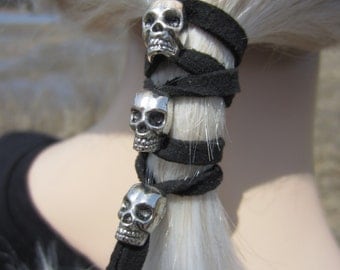 Hair Accessories Skull Jewelry Leather Ties Ponytail Holder Biker Hair Wrap Braid in Z106