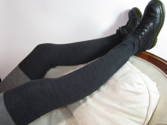 Wool Over the Knee Socks Leg Warmers Charcoal Gray Knit Thigh Highs Merino Wool blend A1002