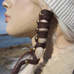 Braid in BOHO Clothing Leather Hair Wrap Ties Ponytail Holder Beaded Hair Accessories Genuine Leather Black Brown Z106