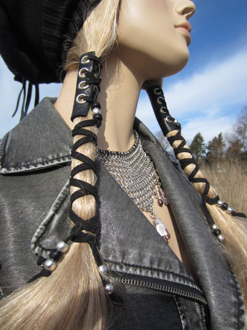 Leather Hair Ties Wraps Black Ponytail Holder Hair Jewelry Etsy