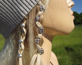 Haarschmuck Leder Haargummis Wraps Pferdeschwanz Inhaber Silber Perlen Wildleder Geflochten Geflochtene Haargummis Z106