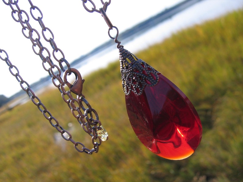Red Crystal Amulet Pendant Vintage Teardrop Glass Bead Crystal Etsy