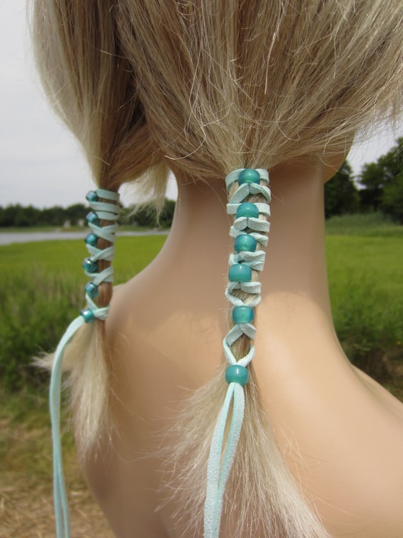 Braid in Leather Hair Ties Wraps Ponytail Holders Beaded