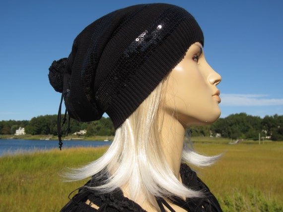 Sequin Women S Dress Hats Slouchy Beanies Black Evening Etsy
