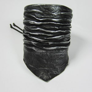 Silver Wash Black Leather Cuff Bracelet, Leather Wristband Unique Handcrafted Jewelry Men&#39;s Womens Post Apocalyptic Distressed L2001