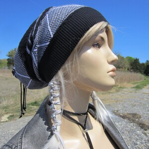 Black Lace Dress Hat Women's Knit Lightweight Summer Beanie Bohemian Clothes Slouchy Beanies Tams Black & White Leather Tie Back A1832 image 4