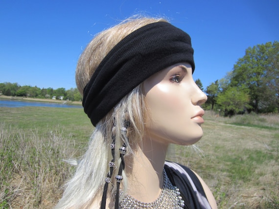WIDE Black Headband Yoga Hair band Head Warmer Cotton Cashmere Dreadlock Tube Hat Women's Activewear Workout Clothing A1392