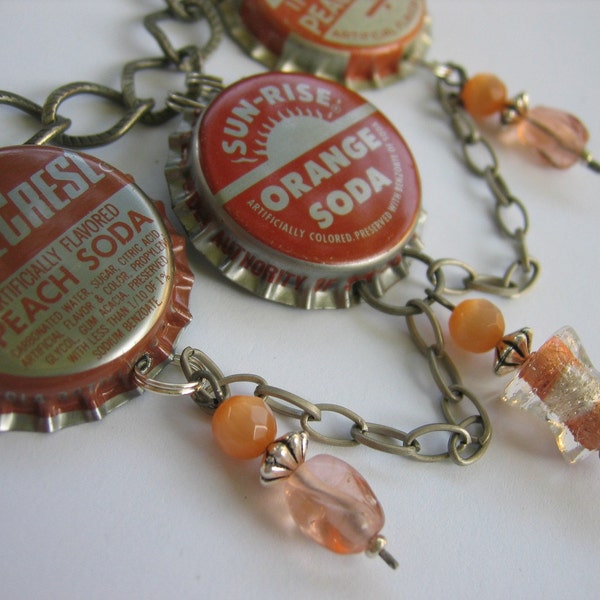 Vintage Bottle Cap Necklace,  Just Peachy.....