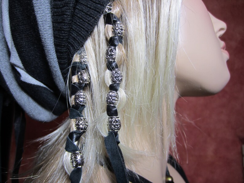 2 Flower Hair Extensions Ponytail Holders Black Leather Hair Etsy