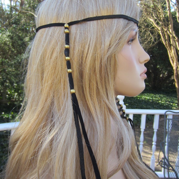 Bohemian Headband Leather Hair Jewelry with Beads Hippie BOHO Braid in Z106