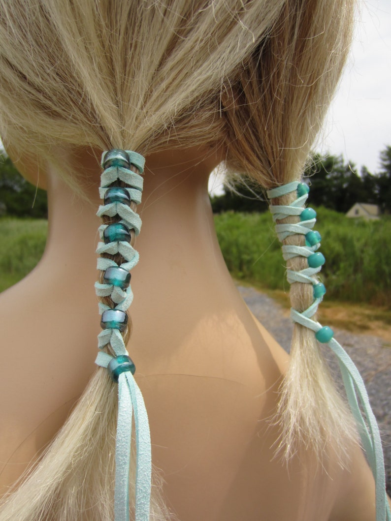 Leather Hair Ties Wraps Ponytail Holders Beaded Extensions Etsy