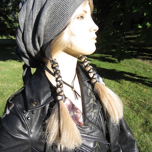 Skull Hair Jewelry Black Leather Hair Ties Ponytail Holder Biker Goth Punk Horror Wrap Extensions Braid in Z106 image 8