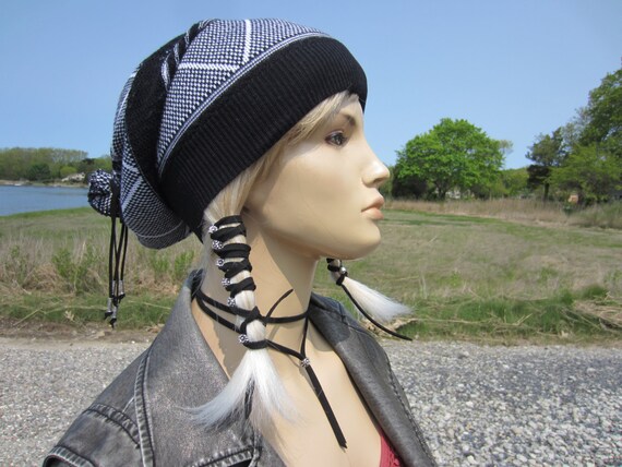 Black Lace Dress Hat Women's Knit Lightweight Summer Beanie Bohemian Clothes Slouchy Beanies Tams Black & White Leather Tie Back A1832