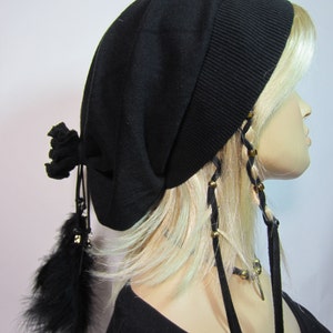 Plume cheveux extension chapeau cravate dos Cachemire Slouchy Beanie Womens noir Cachemire coton chapeau A806