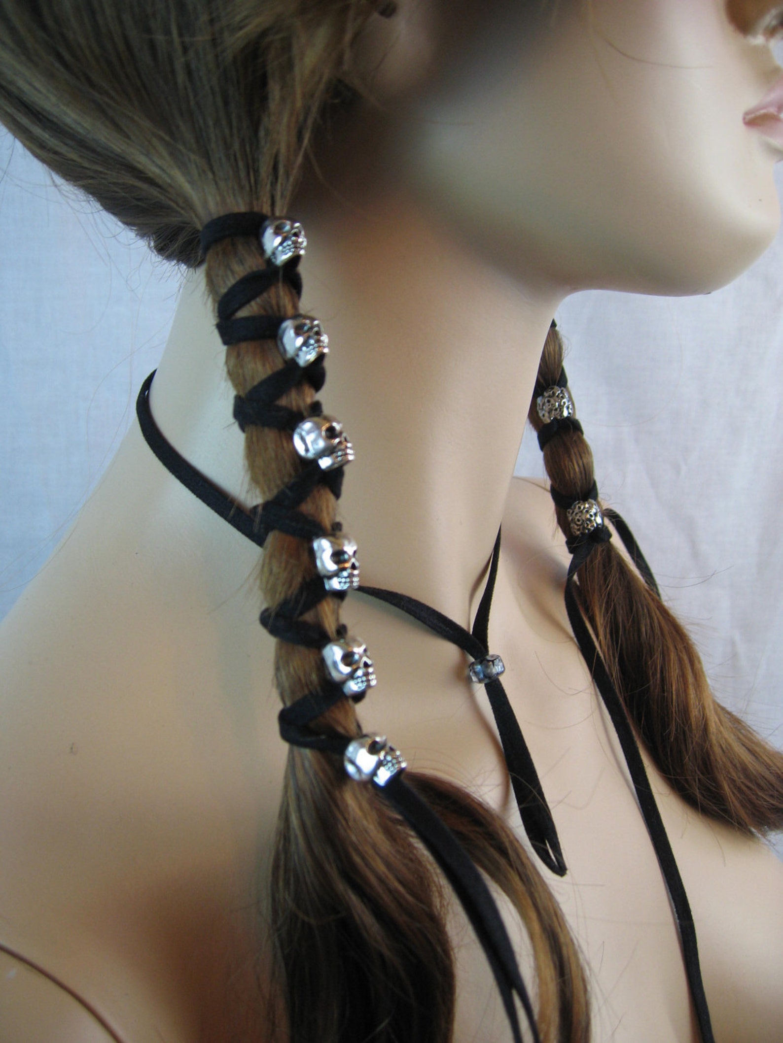 Skull Beaded Hair Jewelry Ponytail Holder Hair Wrap Silver Etsy