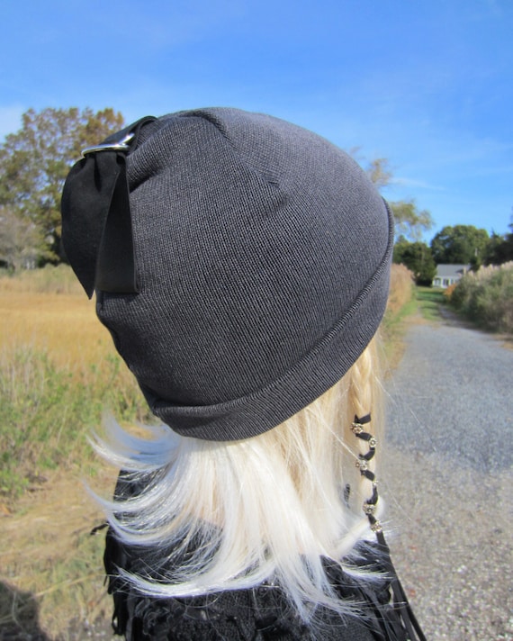 Unisex Dark Gray Beanie Skull Cap with Drawstring Warm Winter Hats Outdoor Knit Skull Caps main image 3