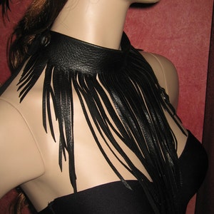 Bib Necklace Black Leather Fringe Necklace Leather Jewelry - Etsy