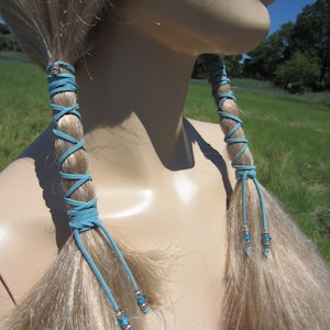 Bohemian Hair Jewelry Hair Wraps Leather Hair Ties Beaded Ponytail Holders Braid in Blue Suede Hair Extensions Braid Ins Sleeve Cover Z114