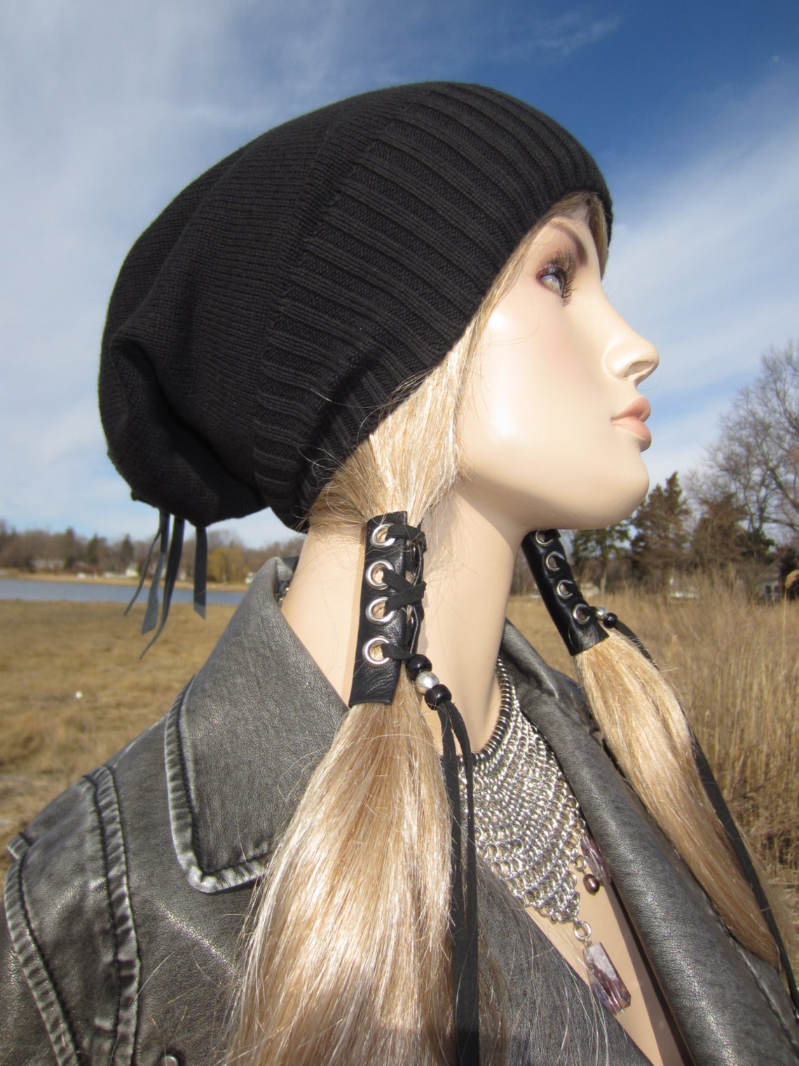 Leather Hair Wraps Black Leather Ties Laced Corset Beaded Etsy