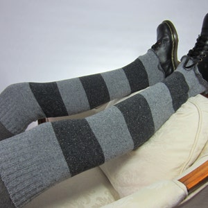 Women&#39;s Leg Warmers Striped Boot Socks Thigh Highs Over the knee Leg warmers Boot Sock Charcoal Gray Stripe A1560