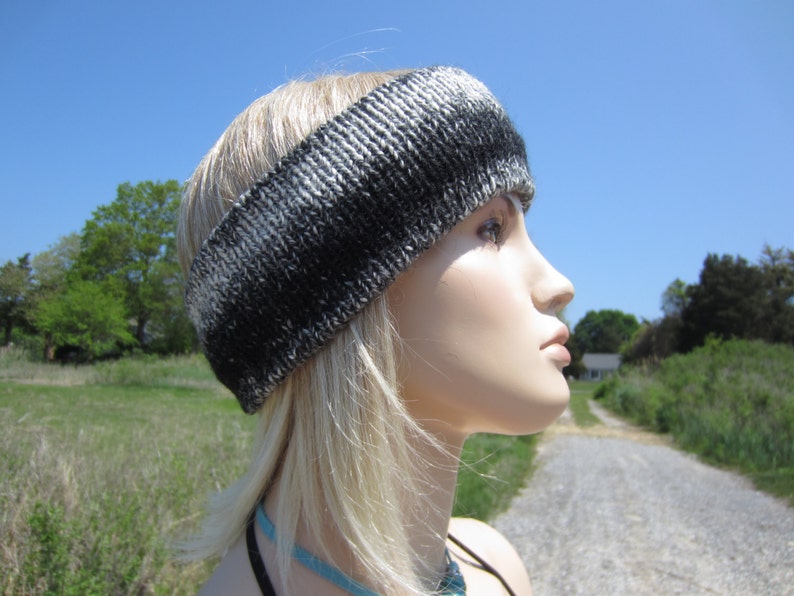 Ear Head Warmers Wool Headband Hairband Muff, Warm Black OMBRE Striped Ski Snow Tube Hat A1037 image 3