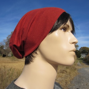 Cotton Slouchy Knit Hat Beanie Rust Orange Lightweight Mens Long Back Tam Long Back Tam A977