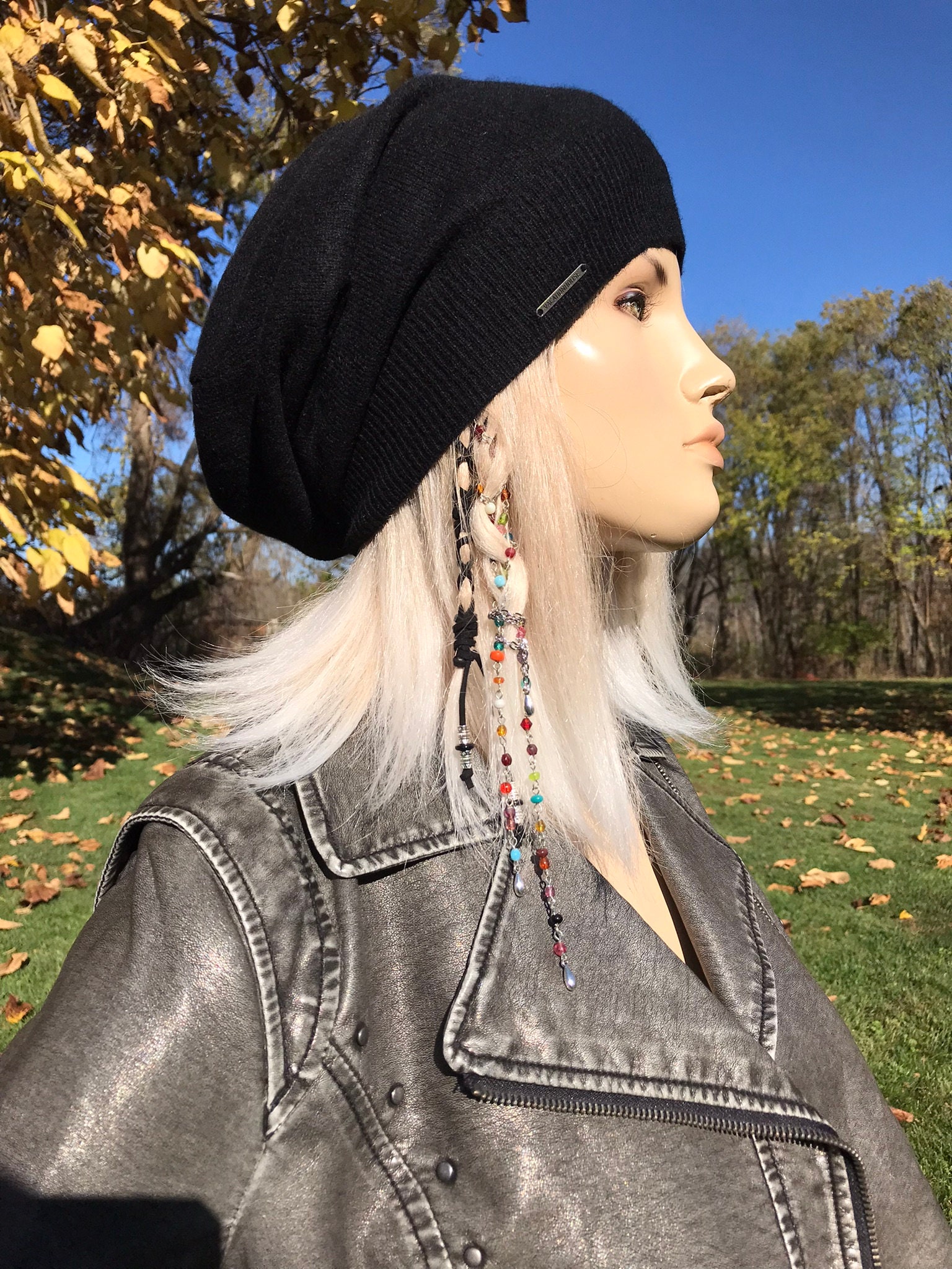 Cashmere Tam Basic Black Winter Slouchy Hat Cashmere Wool 