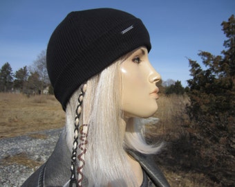 帽子 PROFESSIONAL KNIT CAP (BLACK) Skullcap Black Thermal Knit Top Beanie Hat Cotton Lightweight
