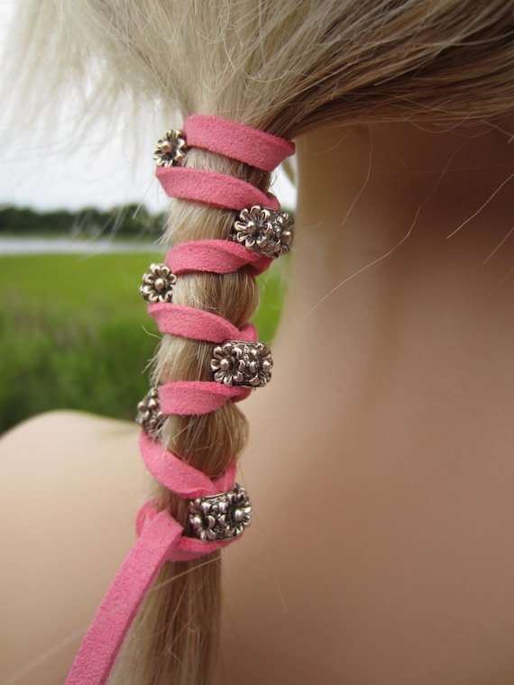 Beaded Leather Hair Ties Wraps Ponytail Holders Hair Bead