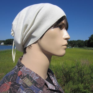 Knit Hats Slouchy Beanie Ivory Cotton Knit Tam Men's Bohemian Clothing Tie Back Hats A1299