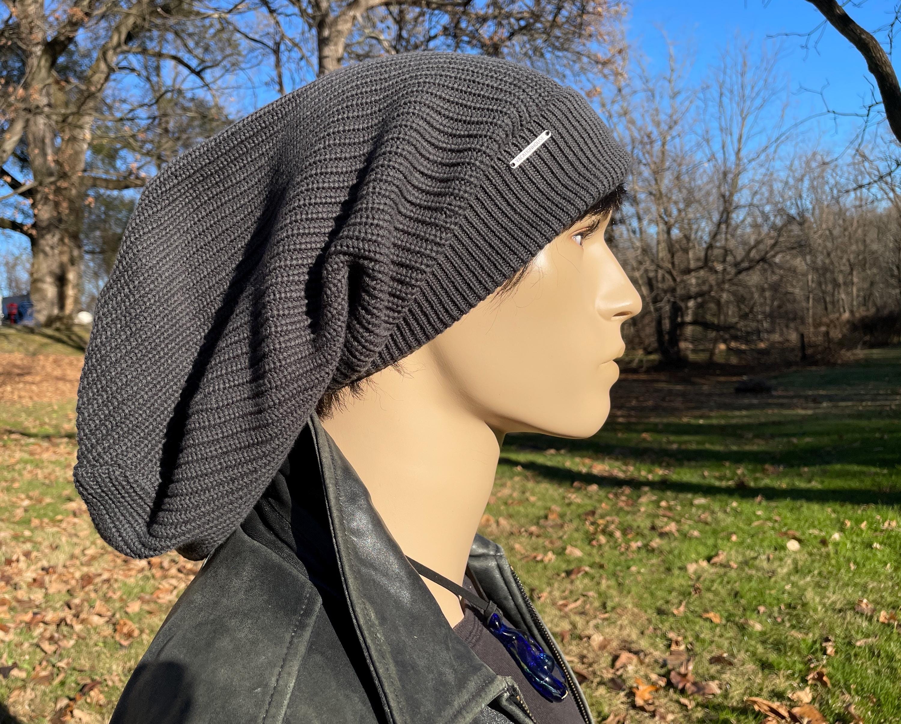 Men's Knit Hat Oversized Slouch Dread Tam Hat Charcoal Gray