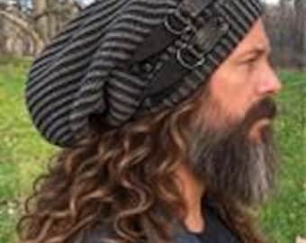Gorro holgado estilo postapocalíptico para hombre y mujer, color negro, gris carbón, desgastado, lavado, grueso, voluminoso, estilo gótico, de cuero, A1894