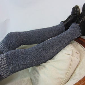 Boot Socks for Women, Blue Distressed Denim Sweater Knit Over the Knee Thigh High Leg Warmers A1632