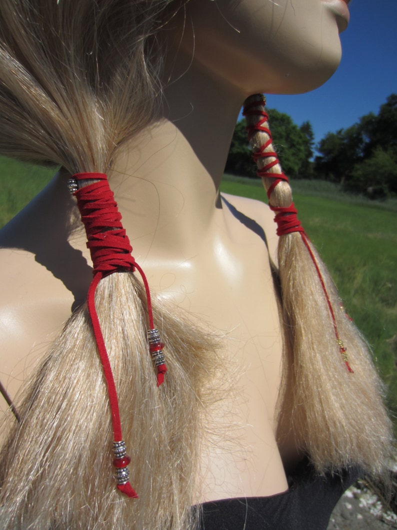 Bead Hair Tie Ponytail Holders Leather Hair Wraps Braid Hair Etsy