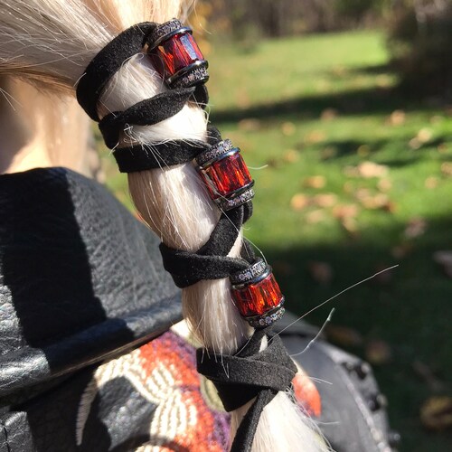 Leather Hair Wraps Ties Bead Ponytail Holders Red Suede  display picture 1
