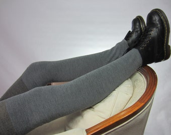 Wool Thigh Highs Over the Knee Socks Women's Leg Warmers Gray Knit A1002