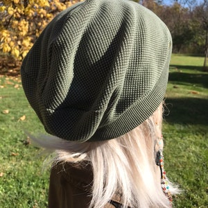 Thermal Knit Slouchy Beanie Hat Slouch Cap Olive Green Camo or Black Distressed Acid Washed 100 COTTON VacationHouse Hats A1802 image 5