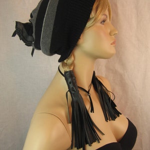 Black Leather Ponytail Holder Fringe Hair Wrap Extensions, BOHO Hair Jewelry  Braid ins sleeve covers Z1111