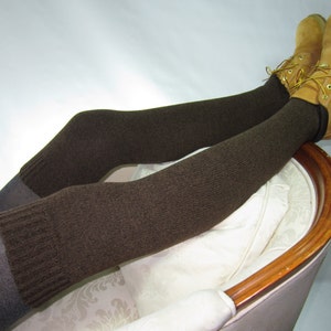 Thick Warm Leg Warmers Brown / Black Boots SOCKS Over The Knee Thigh Highs Legwarmers A1791