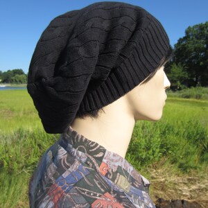 BOHO Men's Clohting Black Beanie Cable Knit Winter Hat, Men's Slouch Tam A1034 image 3