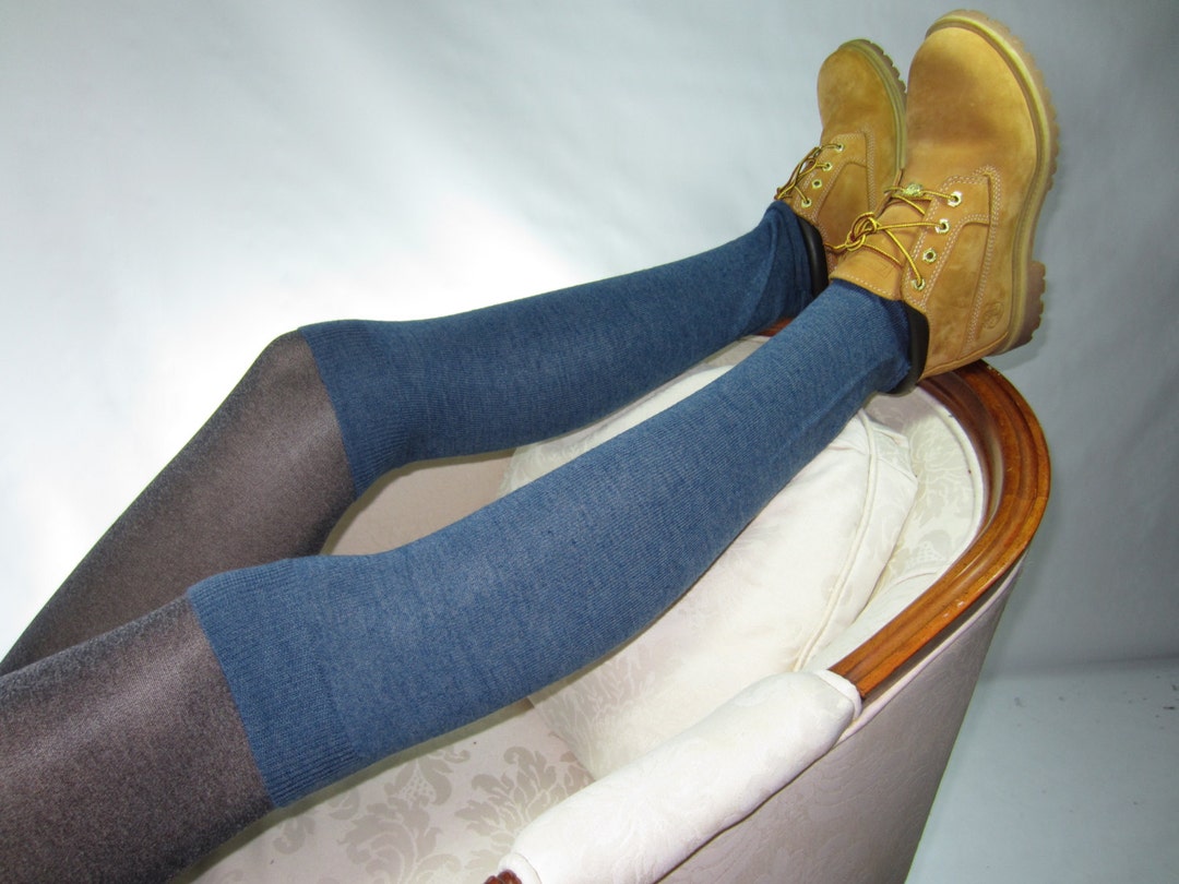 Denim Blue Wool Thigh High Socks Leg Warmers Women's Etsy