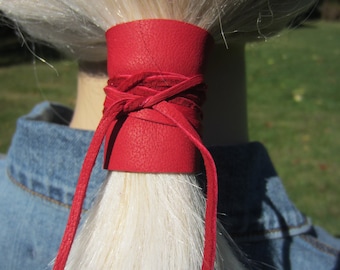 Paardenstaarthouder haarelastiekje rode of zwarte leren wrap paardenstaart manchet paardenstaart haarsieraden Z301