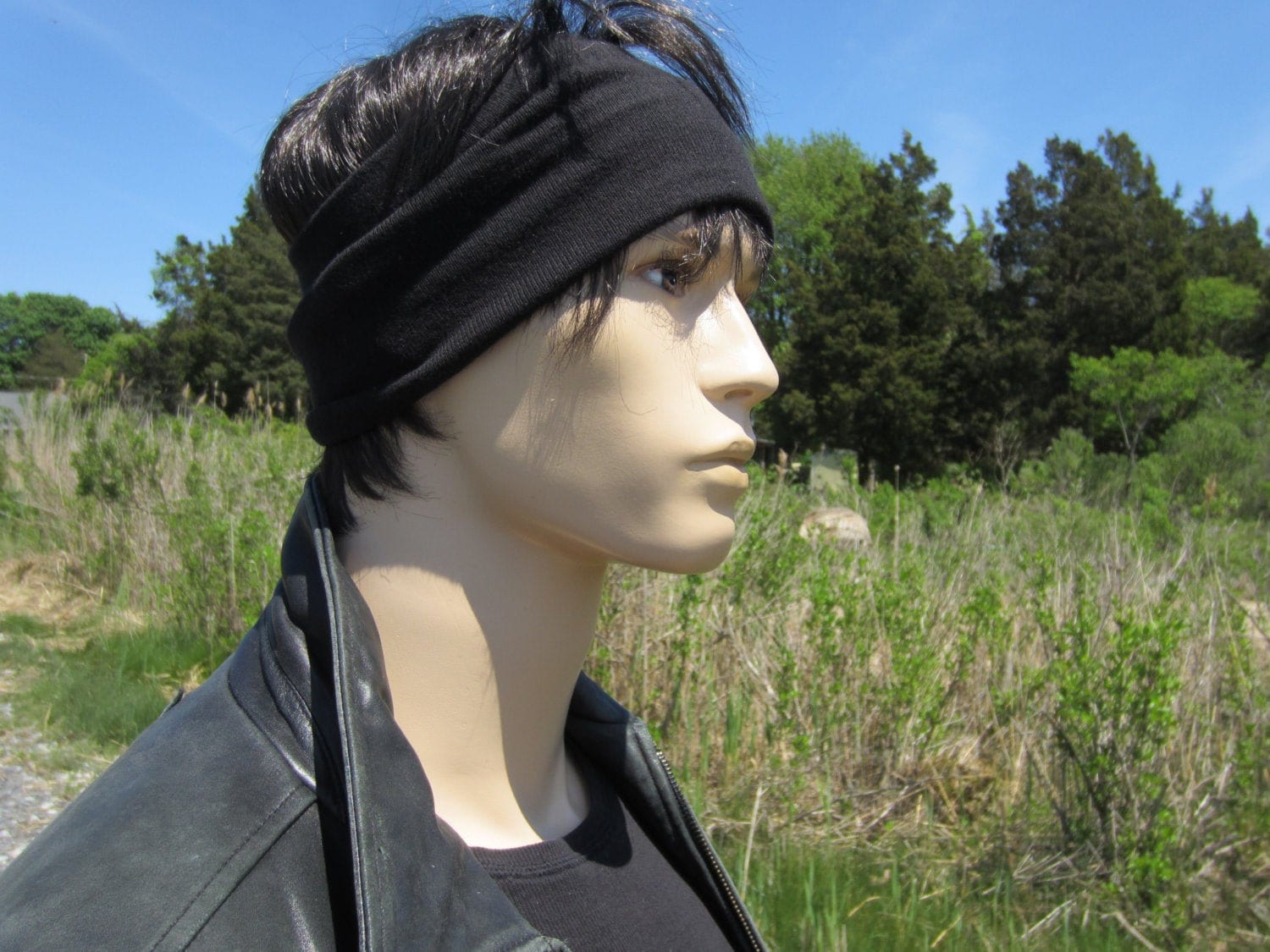 Men's WIDE Black Headband Hair Band Head Warmer Cotton Cashmere