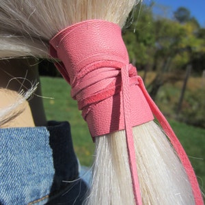 Leather Hair Wrap Ponytail Holder Hair Tie Pink or Black Pony Tail Cuff Hair Jewelry Bohemian Clothing style accessories Z301