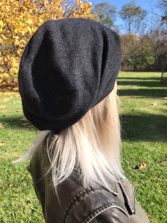 hat attack fleece slouchy made in USA Women’s One Size Black Slouchy Snood Hat - The Original 100% Cotton Slouchy Beanie  main image 4
