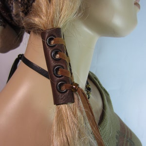 Leather Corset Hair Wrap Ponytail Holder Hair Jewelry BOHO Bohemian Clothing Resort  Wear  Brown Z103