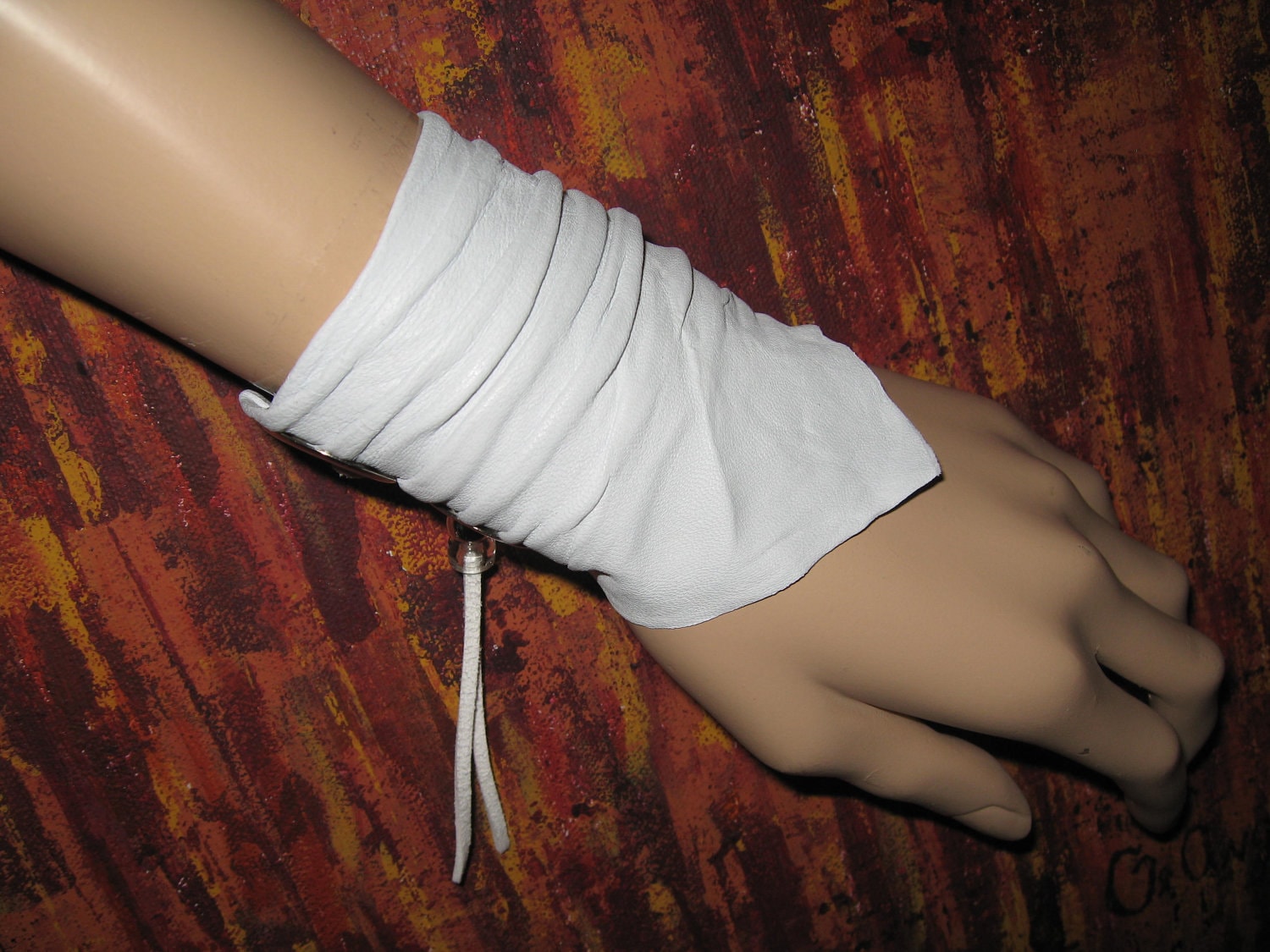 White Leather Cuff Bracelet Leather Jewelry Wristband Wrist