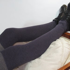 Purple Thigh High Leg Warmers Women's Knit Over the Knee Socks Plum Cotton Blend A1405 zdjęcie 5