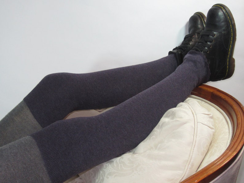 Purple Thigh High Leg Warmers Women's Knit Over the Knee Socks Plum Cotton Blend A1405 zdjęcie 5