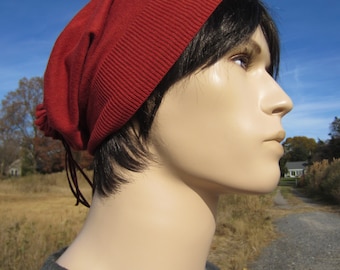 Rust Orange Cotton Slouchy Knit Hat Beanie Lightweight Mens Beret A977